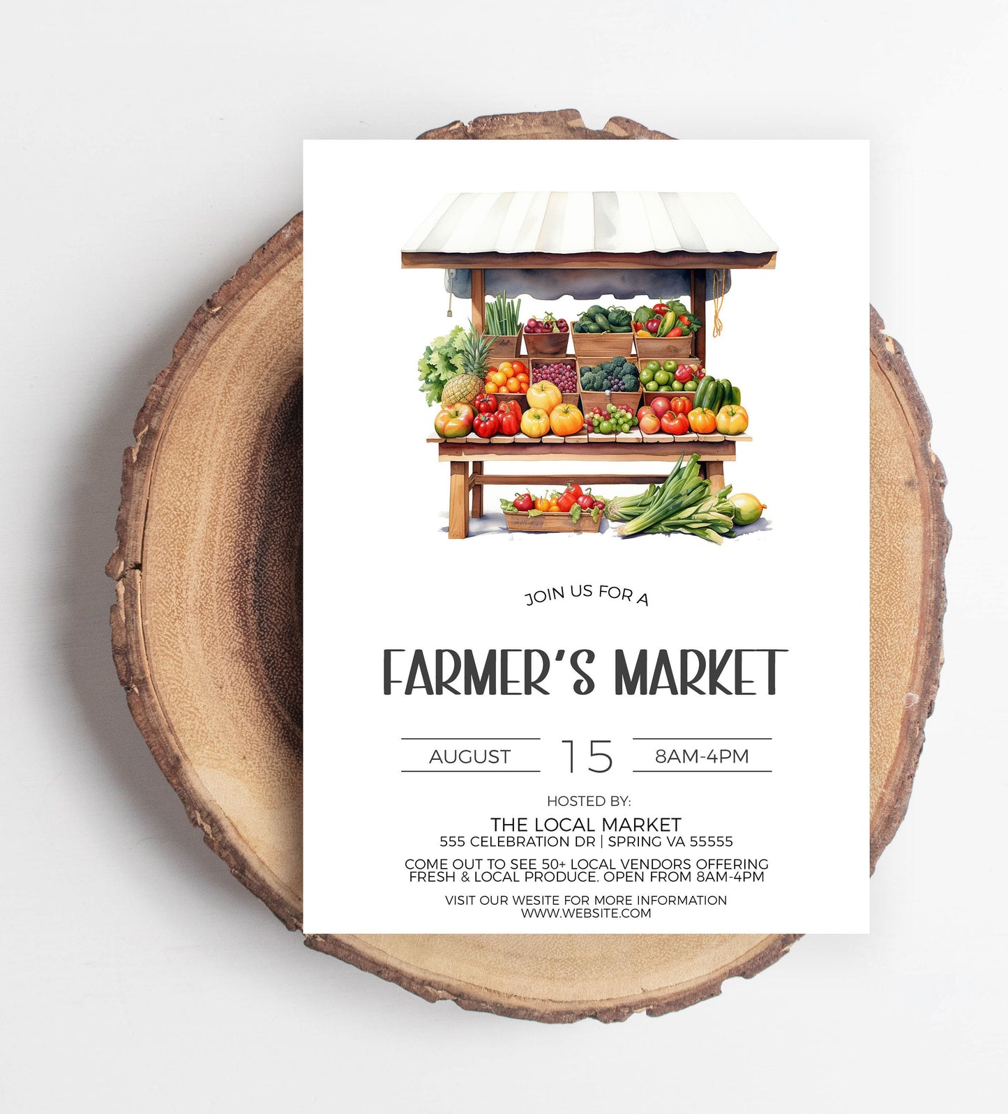 Farmers Market Invitation, Farmer's Market Invite, Local Produce, Farmers Market Flyer Fundraiser, Food Stand, Digital Printable Editable