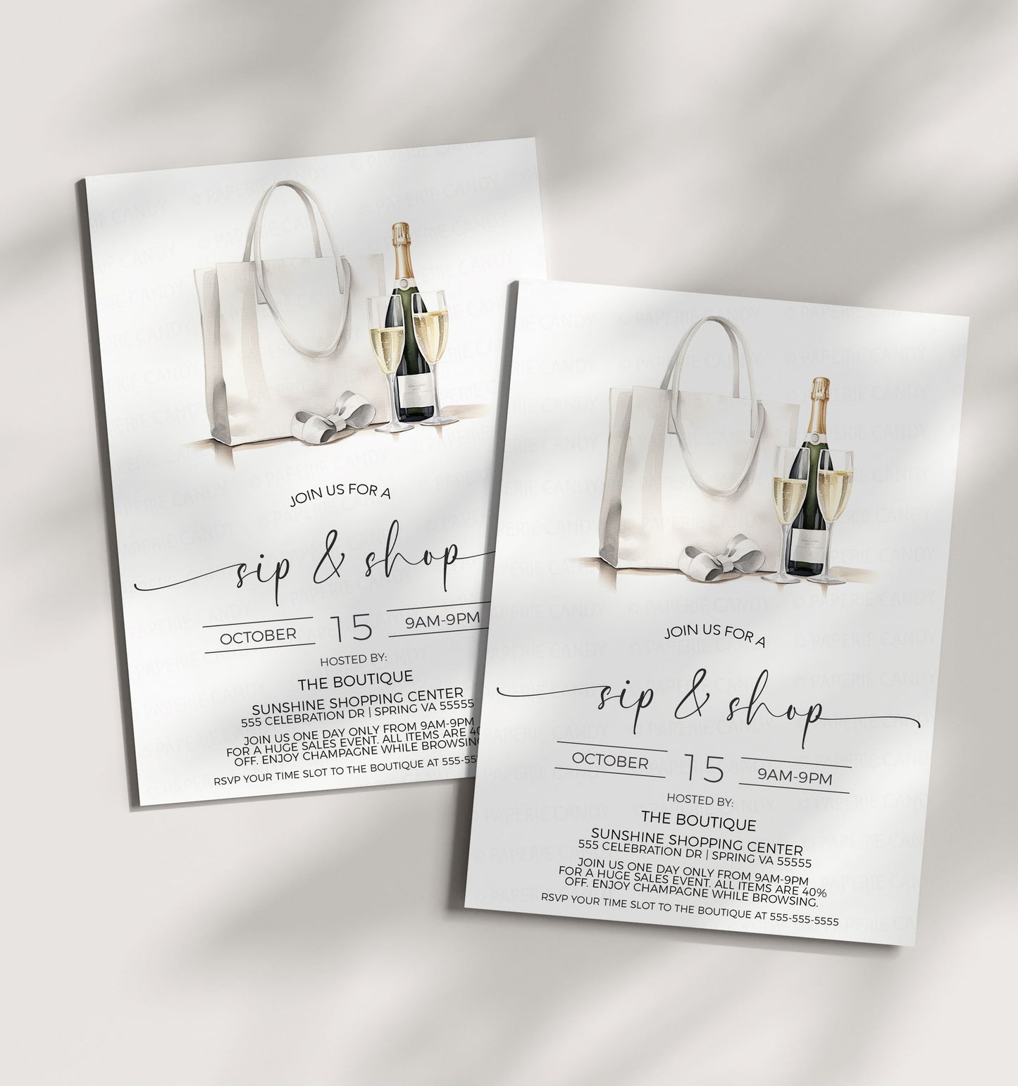 Sip And Shop Invitation, Sip and See Invite, Boutique Store Holiday Sale, Champagne Wine Shopping, Open House, Company Business, Printable