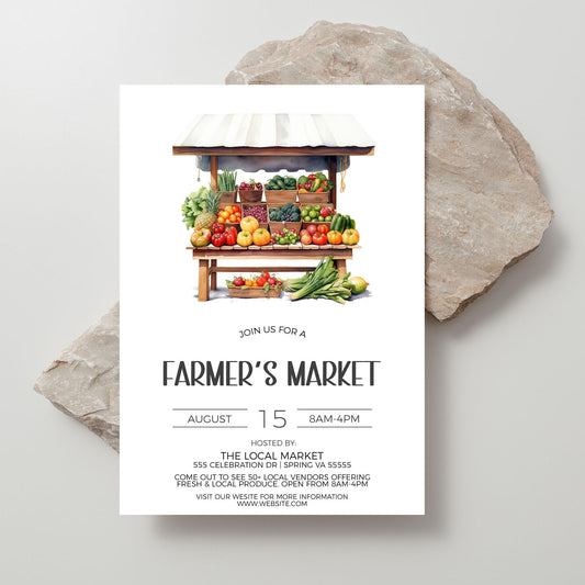 Farmers Market Invitation, Farmer's Market Invite, Local Produce, Farmers Market Flyer Fundraiser, Food Stand, Digital Printable Editable