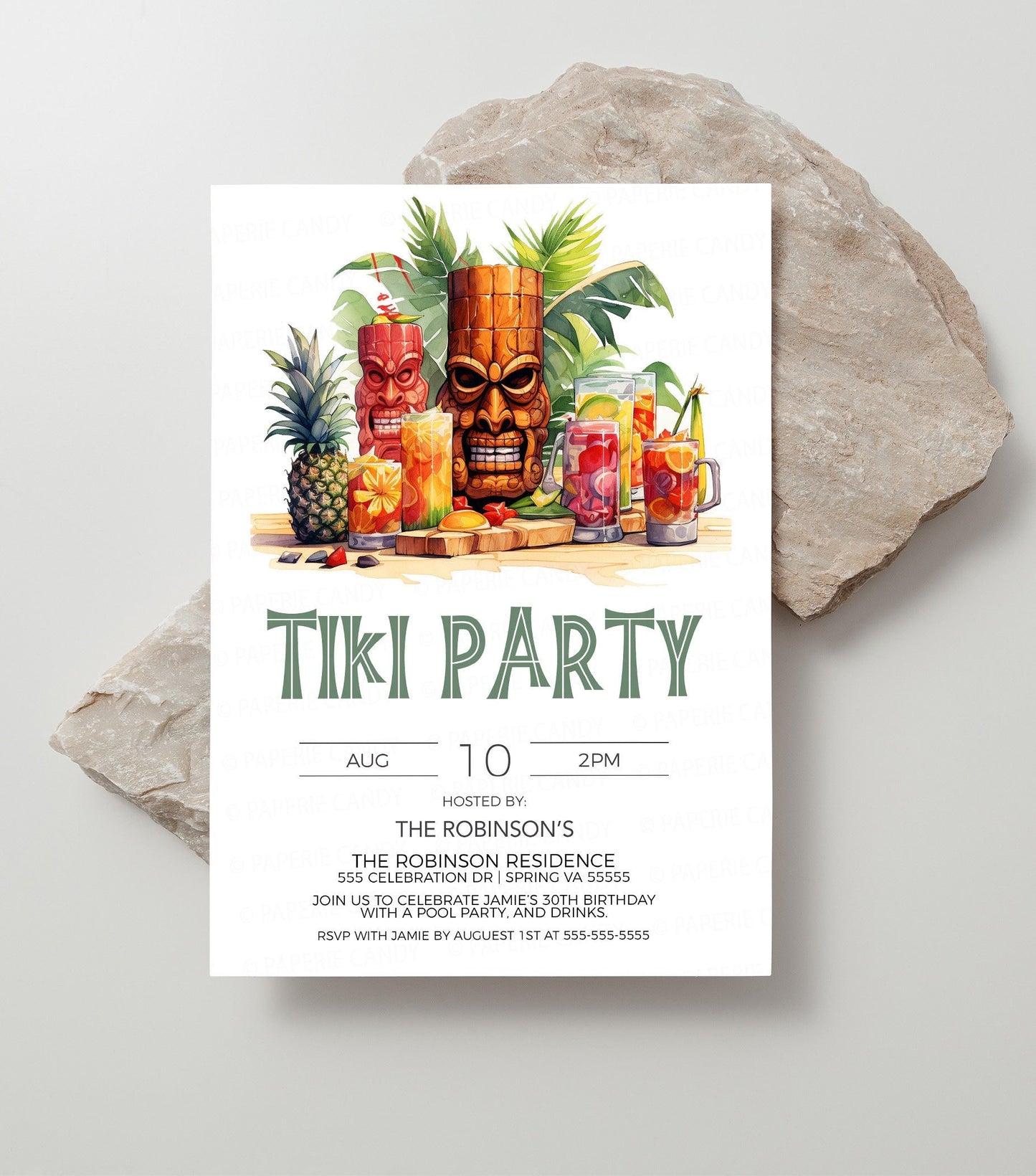 Tiki Invitation, Tiki Party Invite, Hawaiian Party, Tropical Luau Party, Tiki Retirement Birthday Party, Editable Printable Template