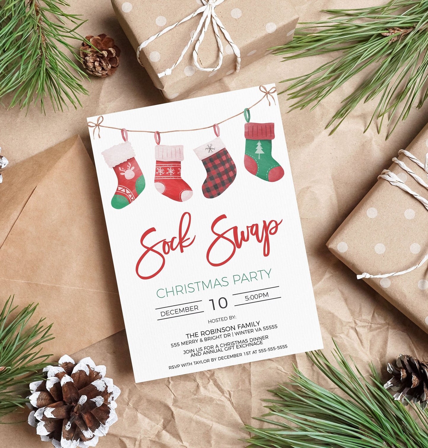Christmas Sock Swap Party Invitation, Editable Holiday Sock Exchange Invite, Secret Santa Socks, Friends Sock Swap Party, Editable Printable