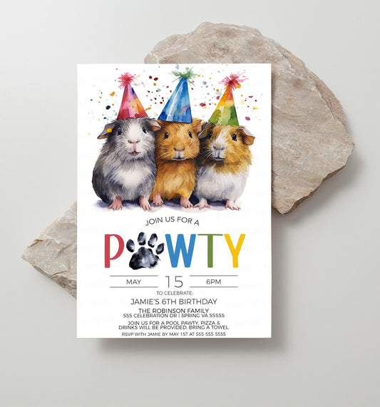 Guinea Pig Invitation, Guinea Pawty Invite, Guinea Piggies Birthday Party, Let's Pawty Calling All Pawty Animals Editable Printable Template