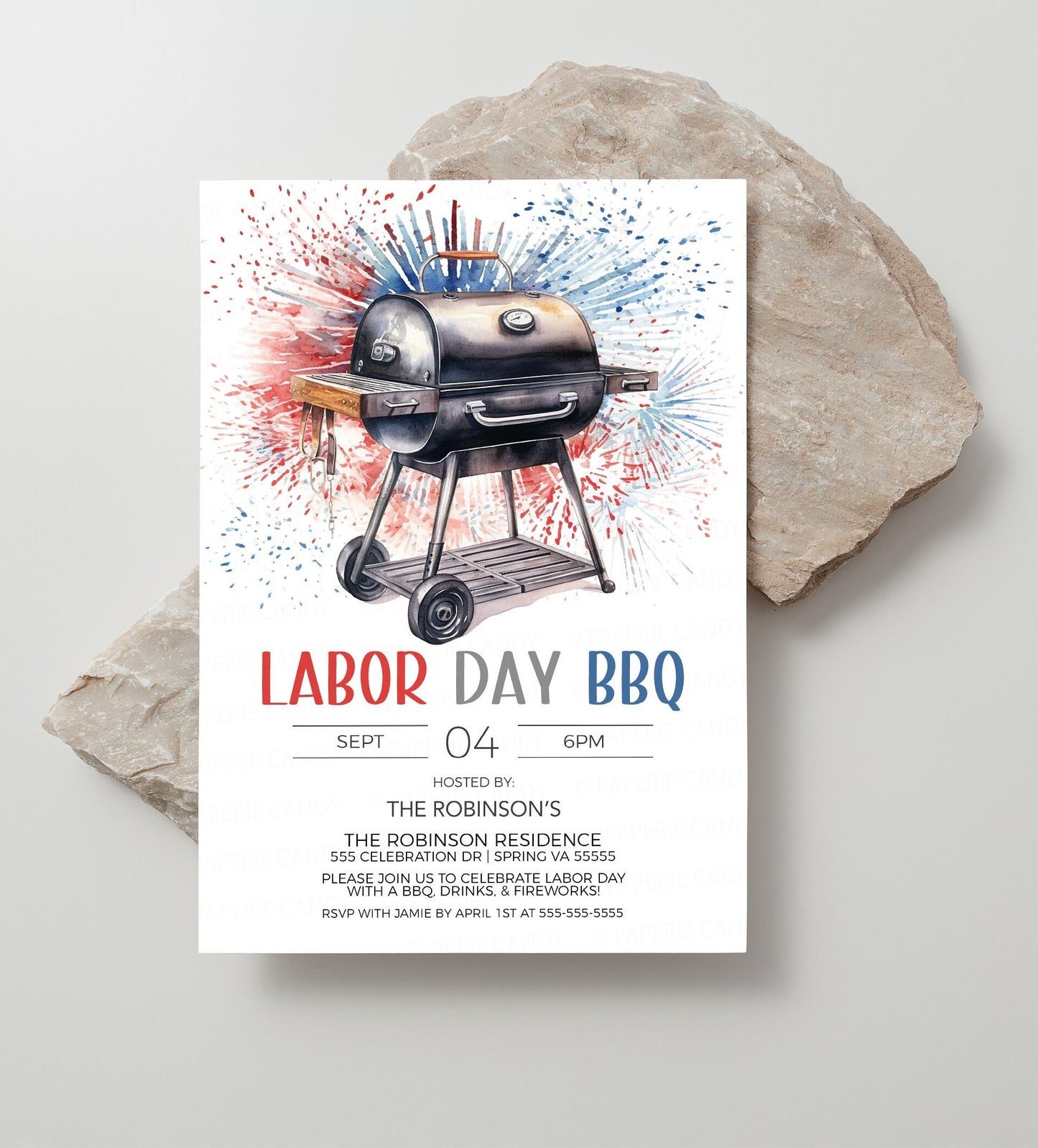 Labor Day BBQ Invitation, Labor Day BBQ Party Invite, Labor Day Cookout Fireworks, Memorial Day, 4th of July Veterans Day, Editable Template