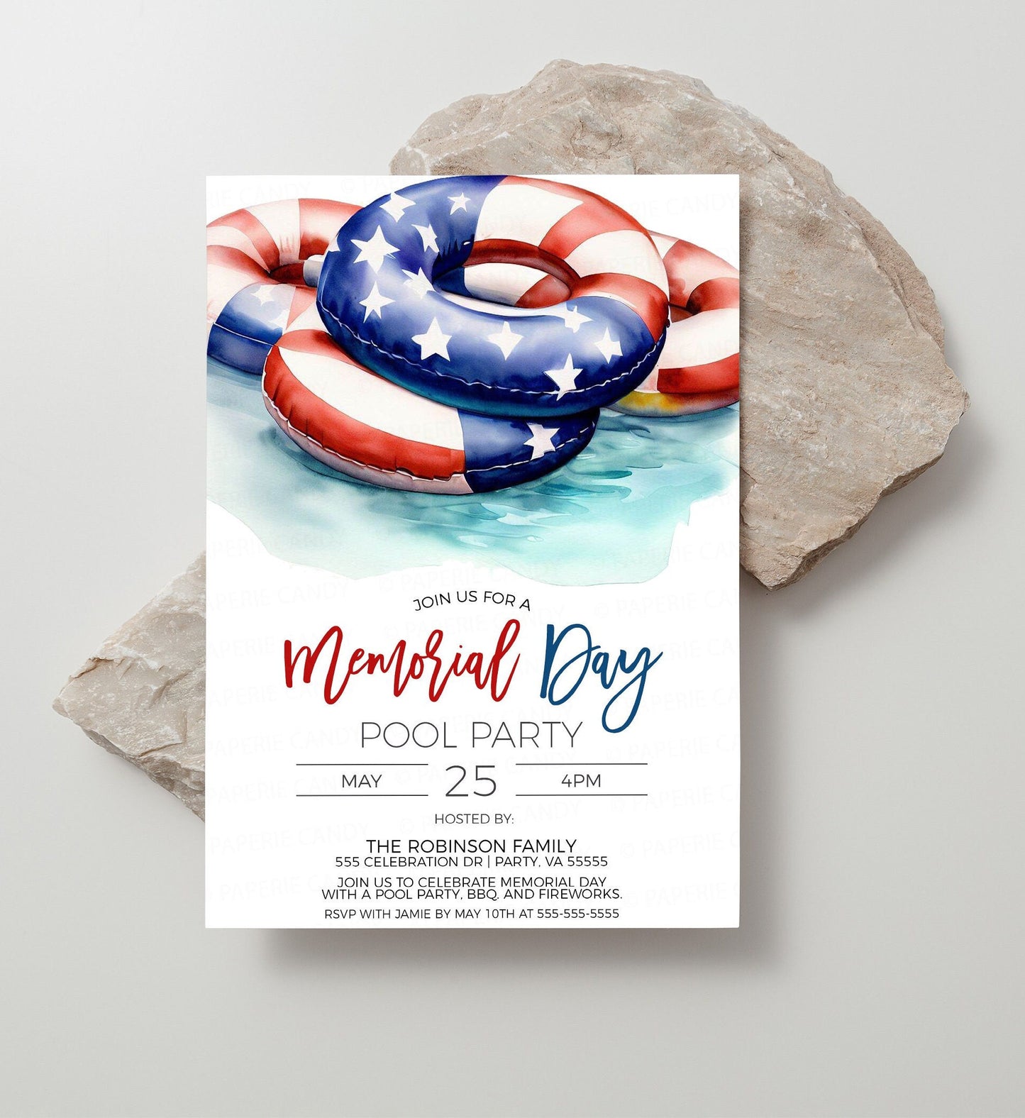 Memorial Day Pool Party Invitation, Memorial Day Pool Invite, Memorial Day BBQ Fireworks Pool Event, Editable Printable Template