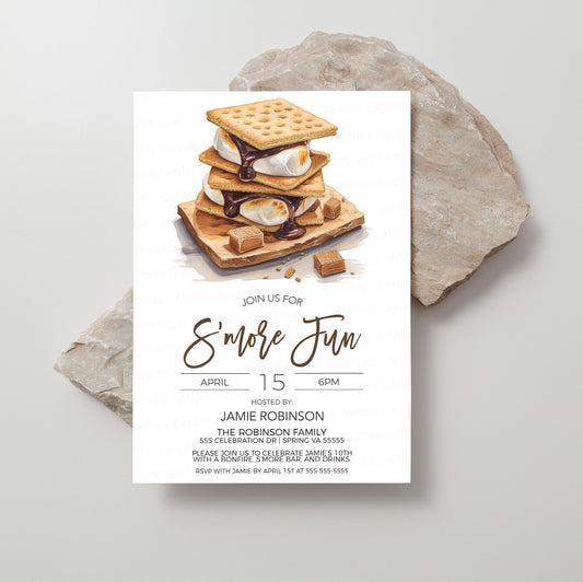 S'more Invitation, S'more Fun Invite, S'more Bar Party, Backyard Bonfire S'mores Party, S'more Fun Birthday, Campfire, Printable Editable