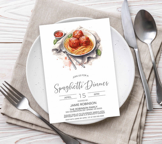 Spaghetti Invitation, Spaghetti Invite, Italian Pasta Dinner, Rehearsal Dinner, Spaghetti Birthday, Church Event Editable Printable Template