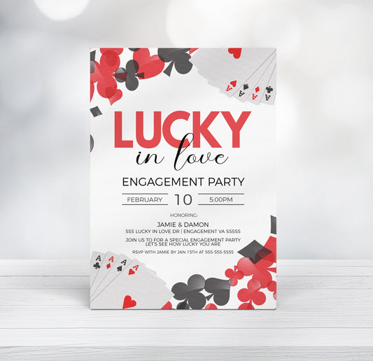 Poker Engagement Party Invitation, Lucky In Love Invite, Casino Bachelorette Bachelor Party, Couples Shower, Valentines Engagement Printable