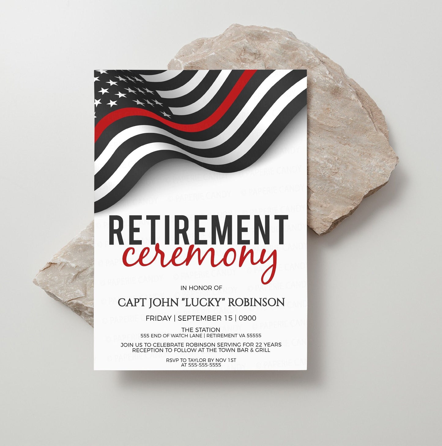 Firefighter Retirement Invitation, Editable Thin Red Line Invite, Fire Academy Graduation Ceremony, Firefighter Promotion Celebration