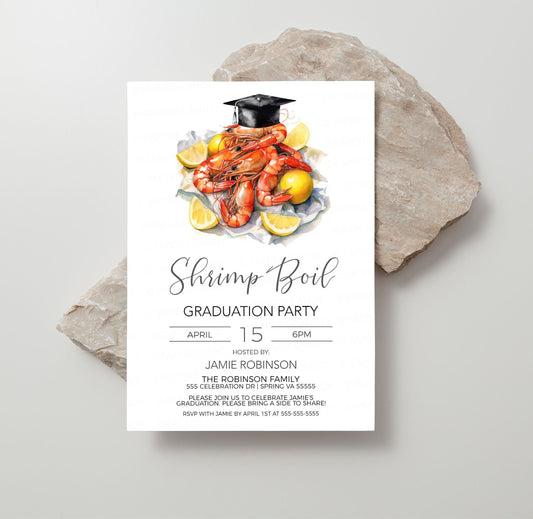 Shrimp Boil Graduation Invitation, Shrimp Boil Grad Invite, Shrimp Boil Party, High School Senior College, Editable Printable Template