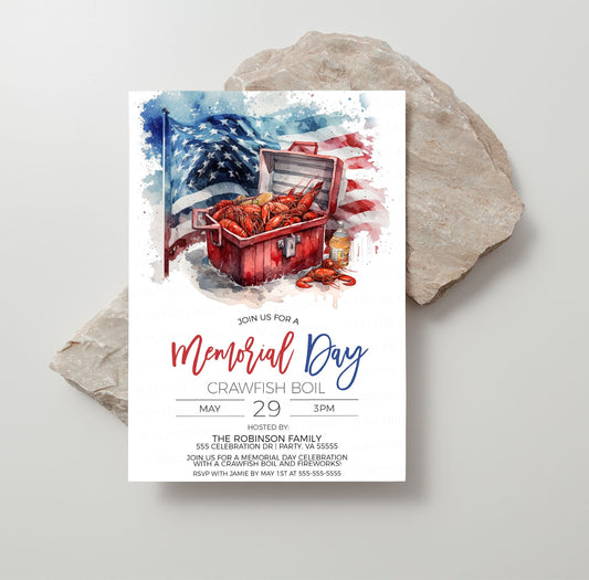 Memorial Day Crawfish Boil Invitation, Memorial Day Crawfish Boil Invite, Memorial Day Beer Boil Party, Editable Printable Template