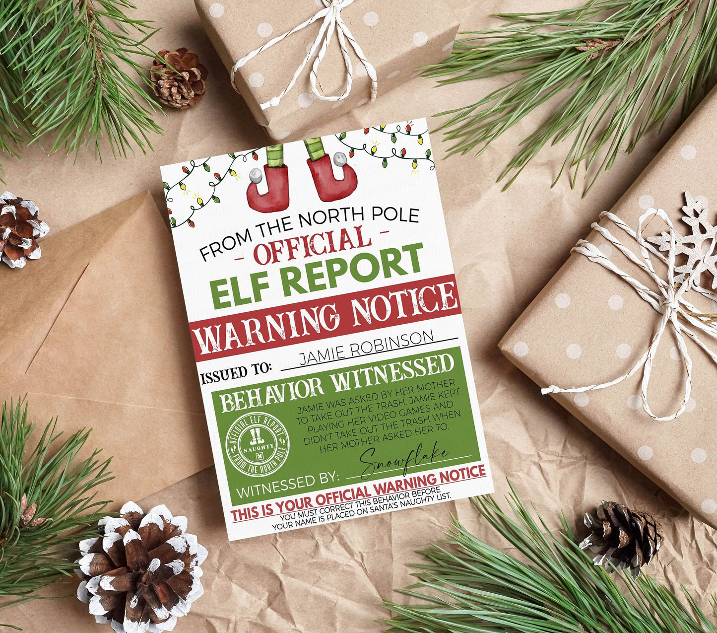 Elf Naughty Warning Report, Editable Elf Letter, Printable Elf Letter, Naughty Behavior Warning Notice Template, Elf Note Activity Games