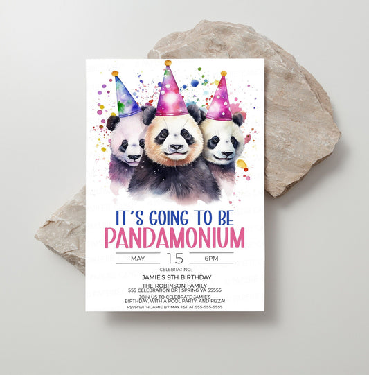 Panda Invitation, Panda Party Invite, Pandamonium Birthday Party, Let's Pawty, Calling All Pawty Animals, Editable Printable Template