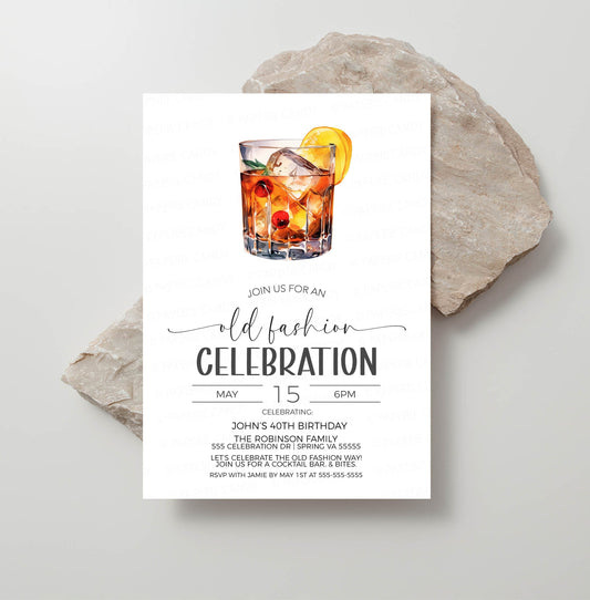 Old Fashion Celebration Invitation, Old Fashioned Couples Shower Invite, Rehearsal Dinner, Wedding Shower, Cocktail Party, Birthday Party