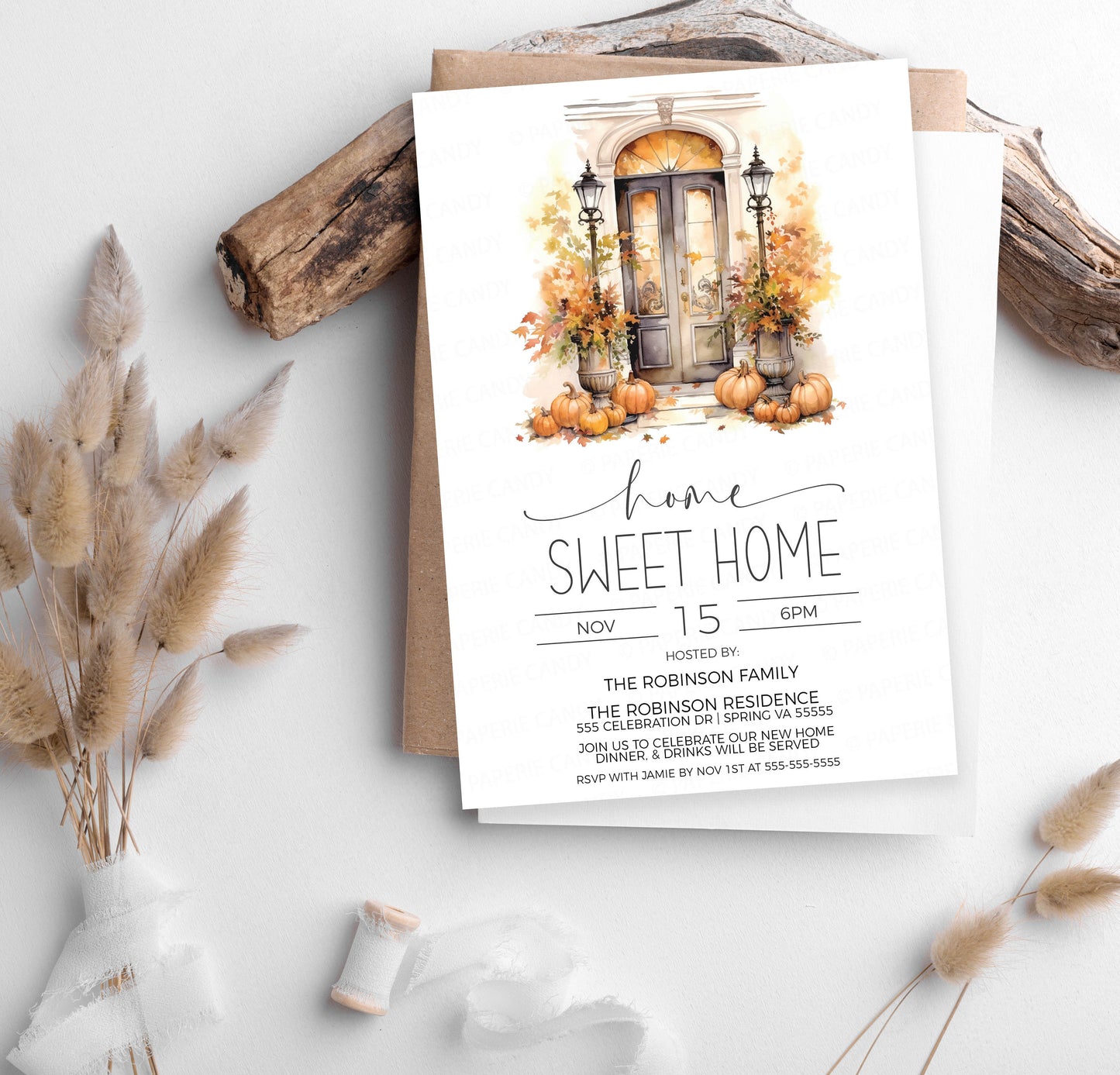 Fall Housewarming Invitation, Home Sweet Home Invite, Autumn Housewarming, Fall New Home Party, Address Change, Editable Printable Template