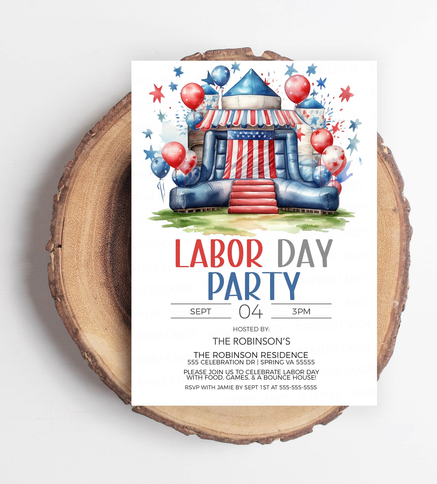 Labor Day Invitation, Labor Day Invite, Kids Bounce House, BBQ Cookout, Memorial Day 4th of July, Patriotic Kids Party, Editable Printable