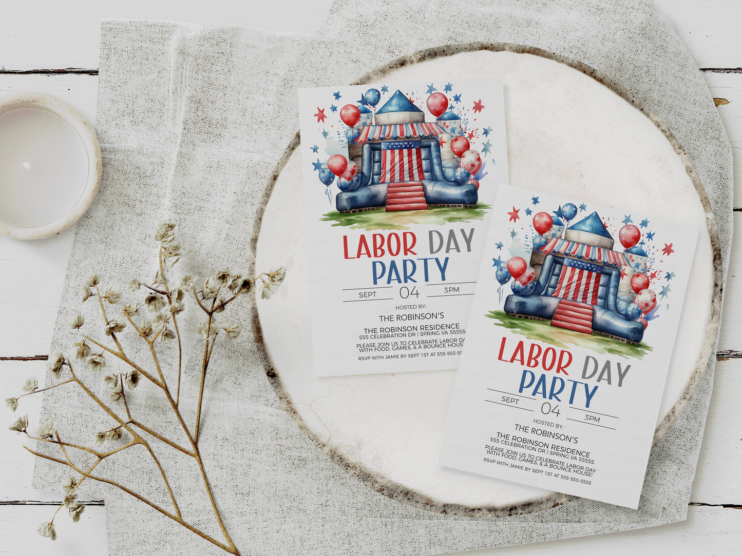 Labor Day Invitation, Labor Day Invite, Kids Bounce House, BBQ Cookout, Memorial Day 4th of July, Patriotic Kids Party, Editable Printable