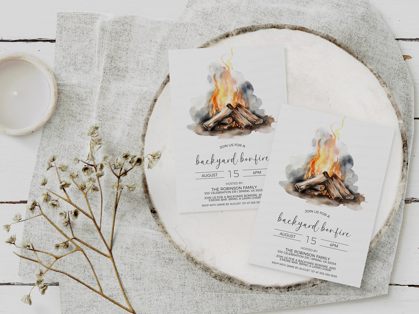 Bonfire Invitation, Backyard Bonfire Invite, Couples Engagement Shower, S'more Bar, Mr Mrs, Birthday Party Campfire, Printable Editable