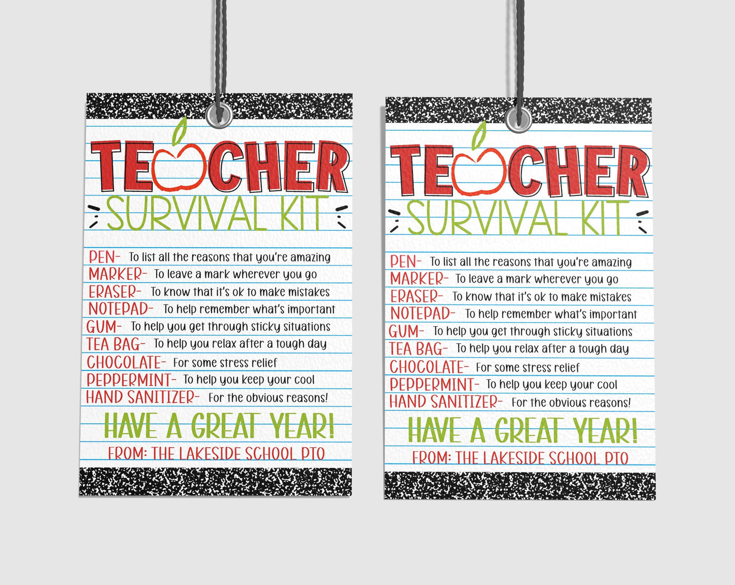 Teacher Survival Kit Gift Tag, Welcome Back First Day, New Teacher Gift, Gift For Teachers, PTO PTA, Editable Printable Instant Download