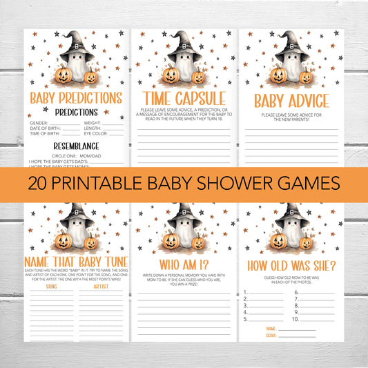 Halloween Baby Shower Games, 20 Printable Baby Shower Game, A Little Boo Is Due Games, Halloween Ghost Theme Baby Shower, Instant Download