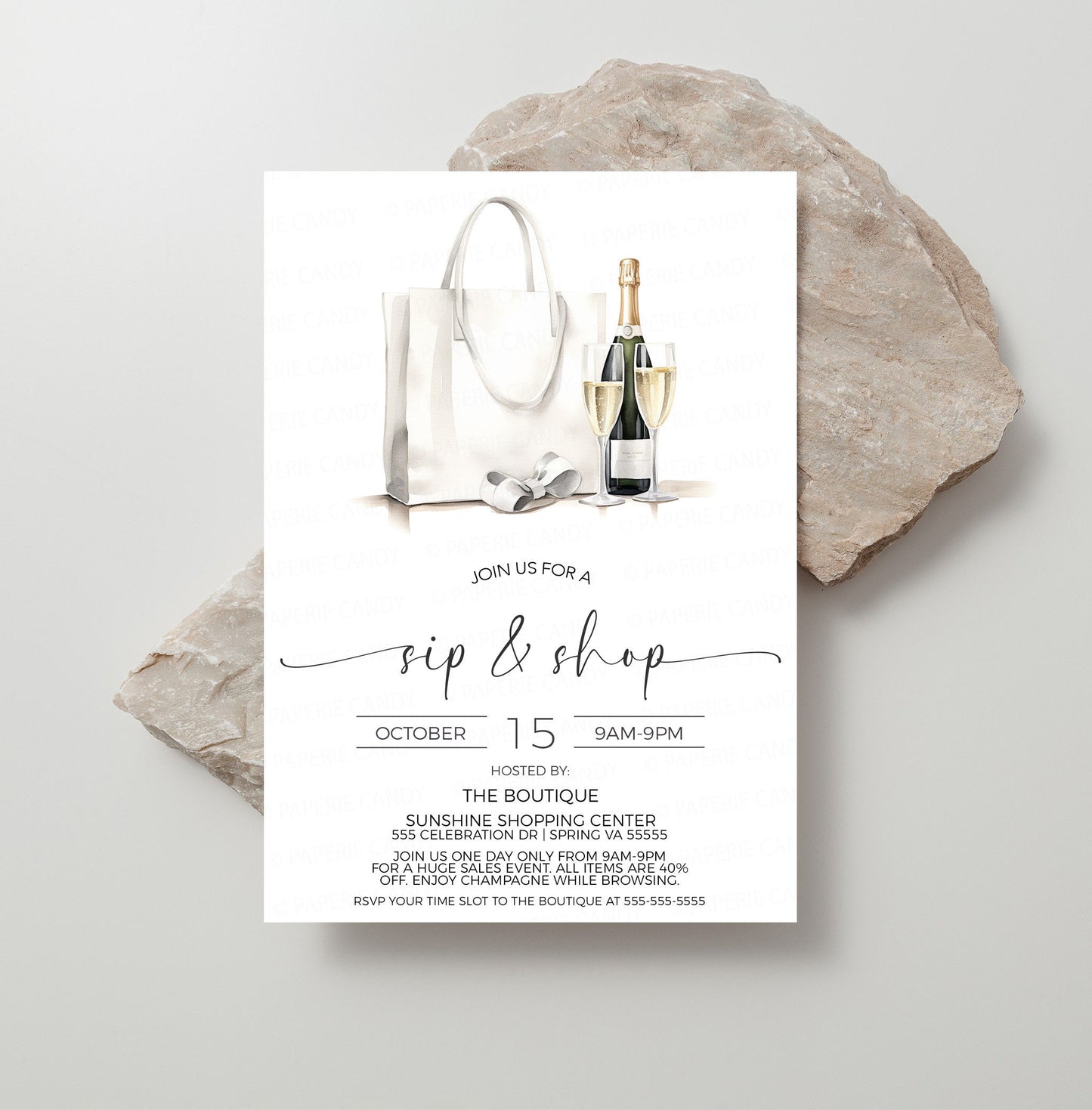 Sip And Shop Invitation, Sip and See Invite, Boutique Store Holiday Sale, Champagne Wine Shopping, Open House, Company Business, Printable