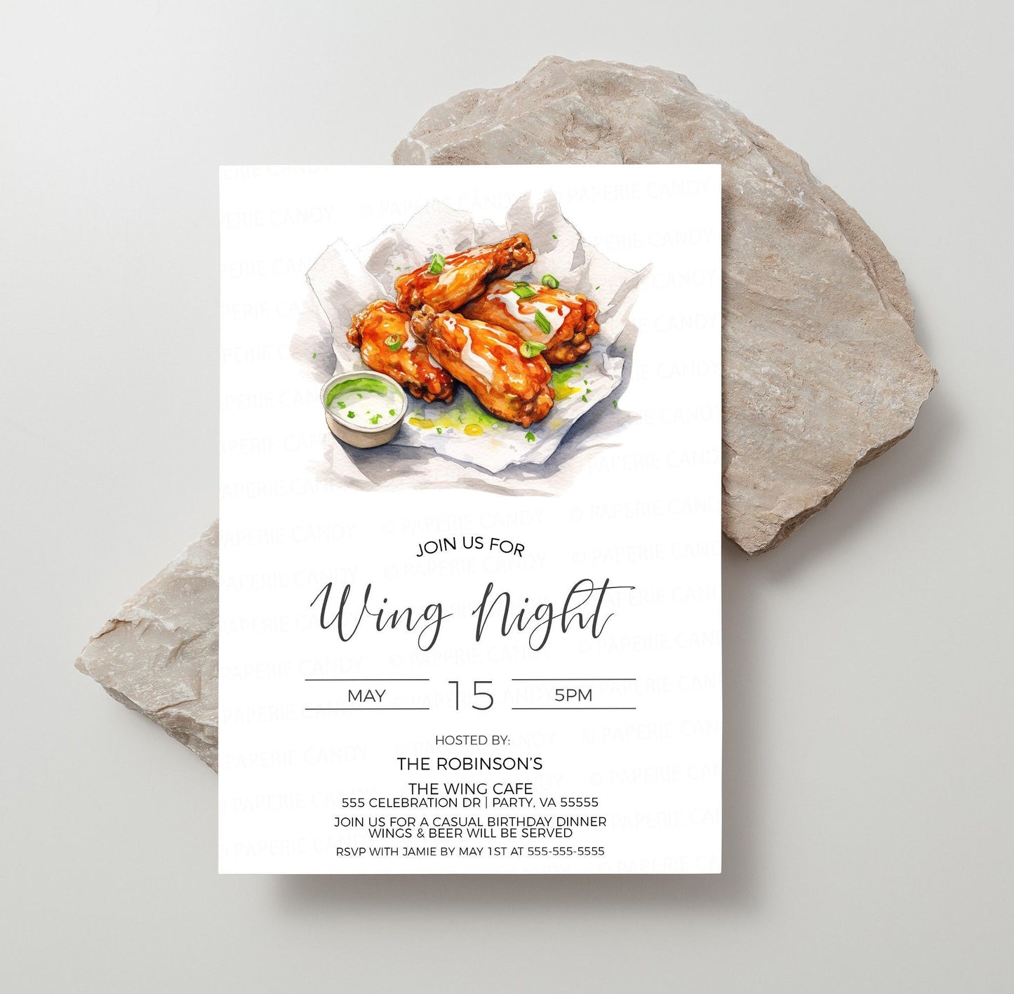 Wing Night Invitation, Chicken Wings Invite, Buffalo Wings, BBQ Wings, Hot Wings, Birthday Party, Guys Night, Editable Printable Template