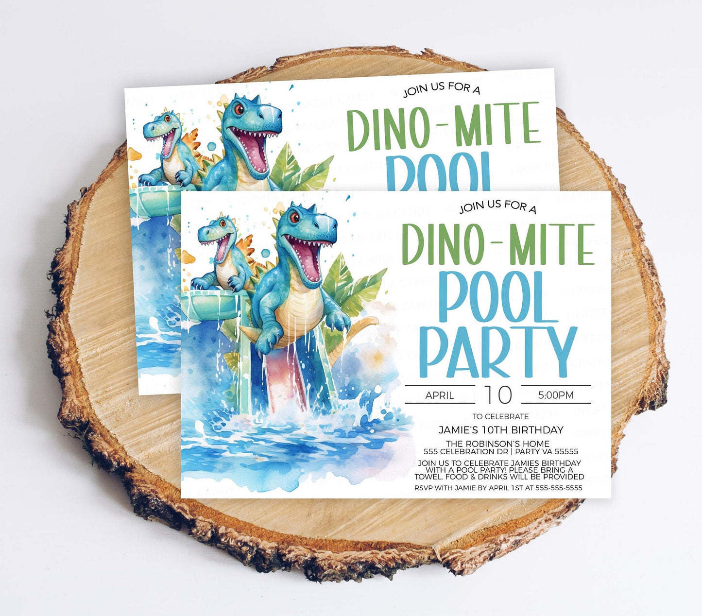 Dinosaur Pool Party Invitation, Dino Water Park Invite, Dino-Mite Water Slide Party, Pool Birthday, End Of School Party, Editable Printable