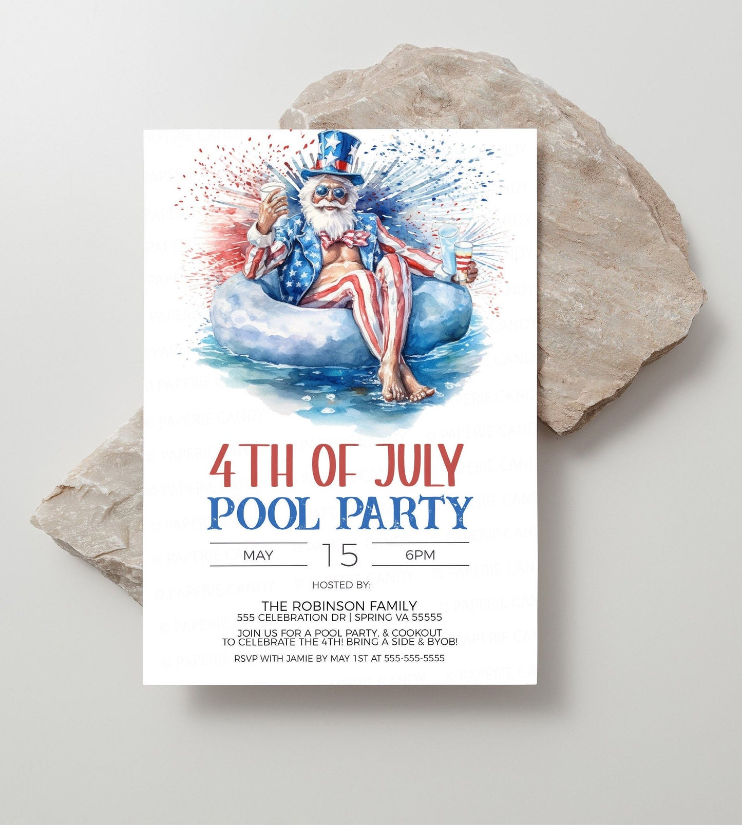 4th Of July Pool Party Invitation, Independence Day Pool Party Invite, July 4th BBQ Fireworks Pool Party, Editable Printable Template