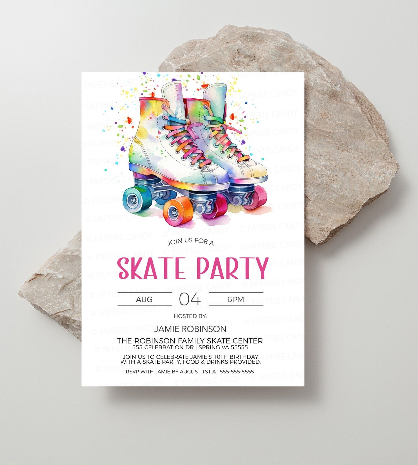 Roller Skating Invitation, Roller Skate Invite, Roller Skating Birthday Party, Neon Skate, Rainbow Skates, Editable Printable Template