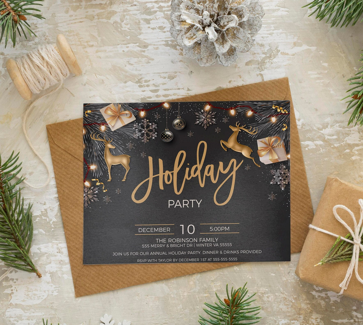 Holiday Party Invitation, Editable Christmas Brunch Lunch Dinner Breakfast Invite, Business Company Staff Employee, Potluck, Printable