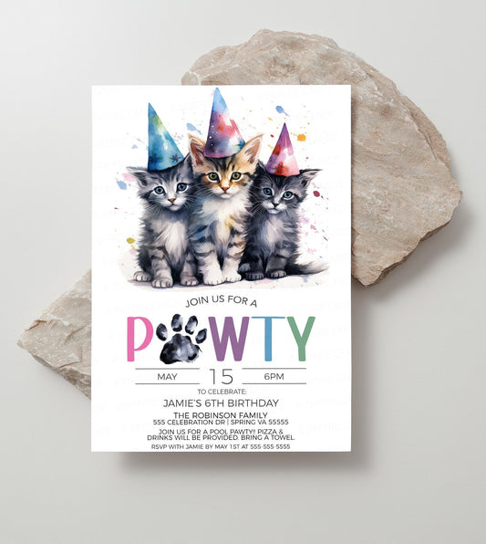 Kitten Invitation, Kitten Pawty Invite, Kittens Cat Birthday Party, Let's Pawty, Calling All Pawty Animals, Editable Printable Template