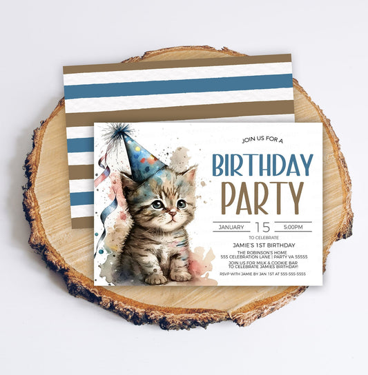 Kitten Invitation, Kitten Party Invite, Kids Cat Birthday Party, Let's Pawty, Calling All Pawty Animals, Editable Printable Template