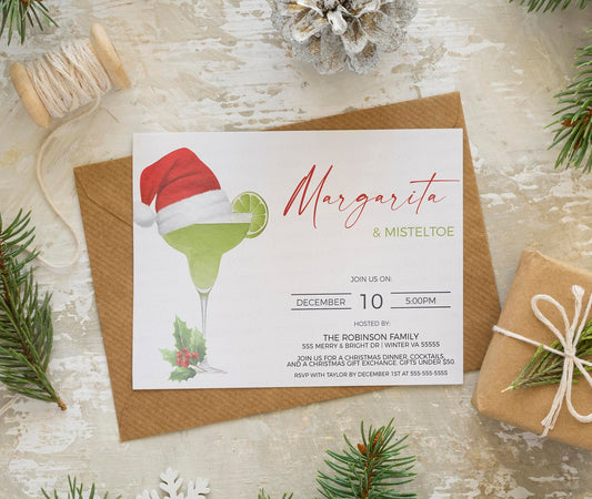 Editable Margarita And Mistletoe Party Invitation, Holiday Fiesta Cocktail Party Invite, Christmas Adult Party, Gift Exchange Swap Printable