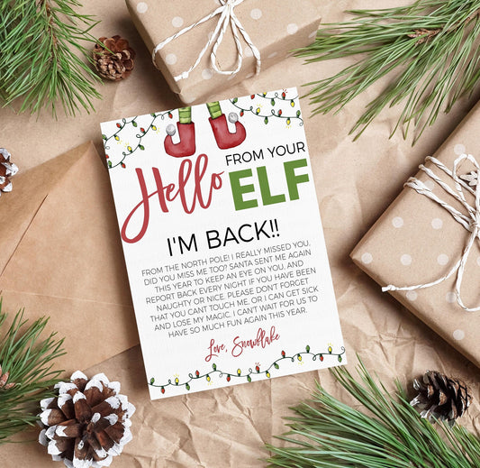 Editable Hello Elf Letter, Welcome Note I'm Back, Goodbye Elf Arrival Letter, Christmas Elves, Elf Activity Game, Printable Template