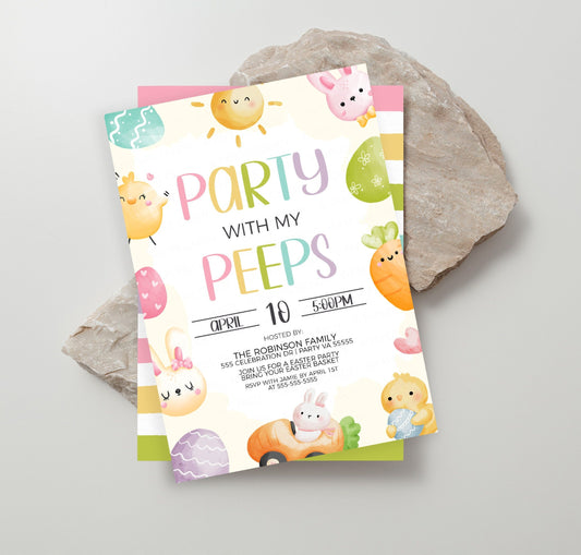 Party With My Peeps Invitation, Easter Kids Party Invite, Easter Birthday Party, Egg Decorating Egg Hunt, Easter Friends, Editable Printable