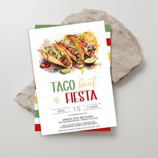 Fiesta Party Invitation, Taco Bout A Fiesta Invite, Fiesta Birthday Celebration, Taco Bar Mexican Themed Party, Editable Printable Template