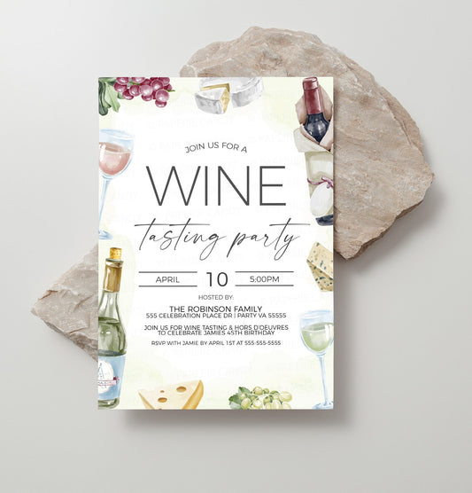 Wine Tasting Invitation, Wine & Cheese Invite, Vineyard Event, Birthday Party, Bridal Shower, Wedding Rehearsal Dinner, Editable Printable