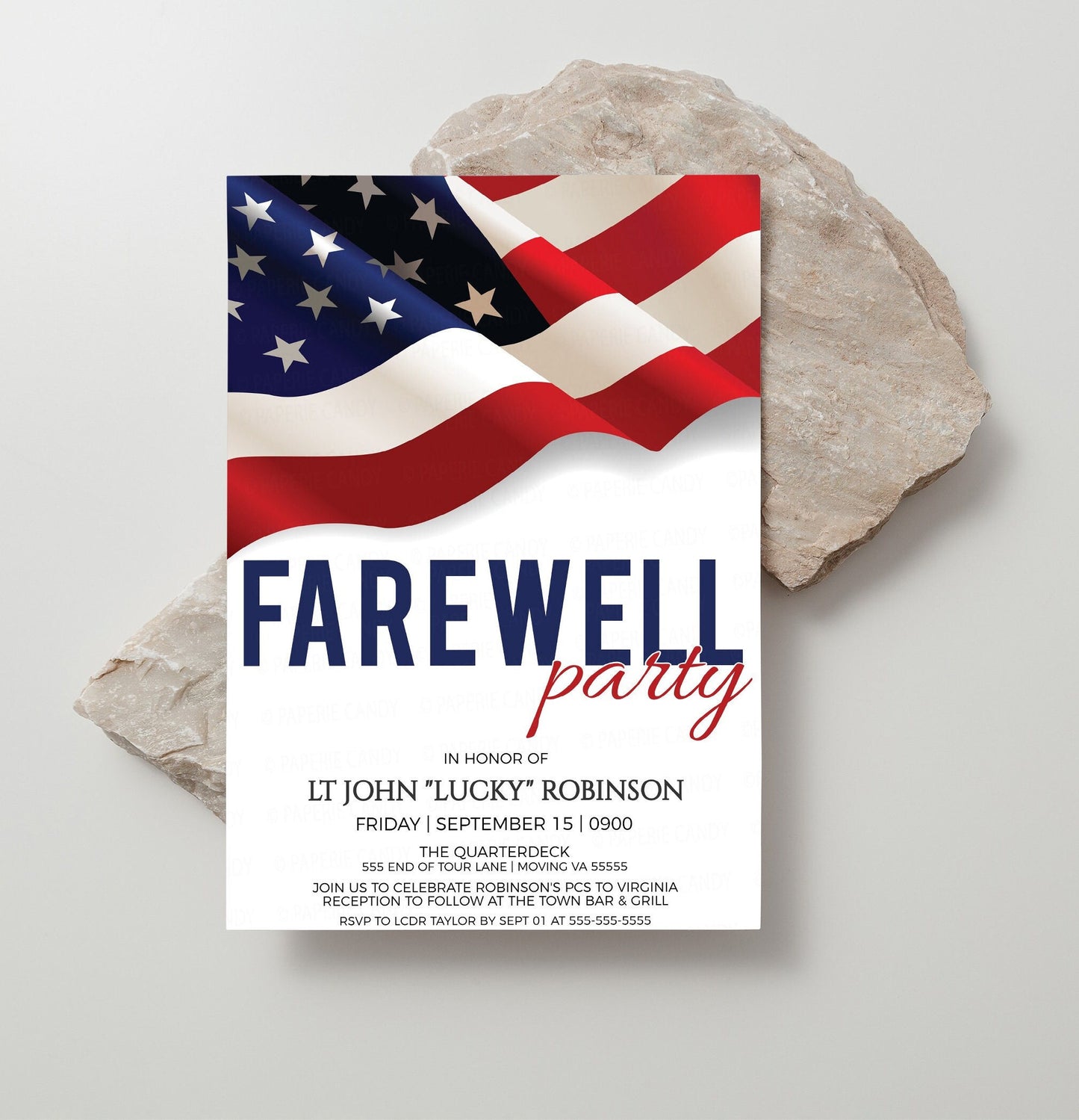 Military Farewell Party Invitation, American Flag Invite, Hail & Bail Farewell, Change of Command Event, Navy Army Marines Air Force, Police
