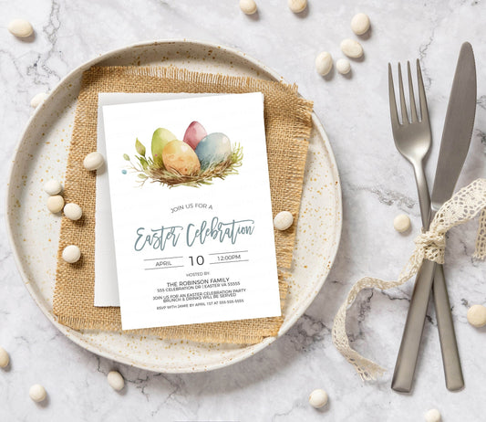 Easter Celebration Invitation, Easter Party Invite, Breakfast Brunch Lunch Dinner Party, Good Friday Event, Egg Hunt, Editable Printable