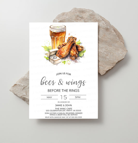 Beer And Wings Couples Shower Invitation, Hot Wings Couples Shower Invite, Casual Rehearsal Dinner, Buffalo Chicken Wings Editable Template