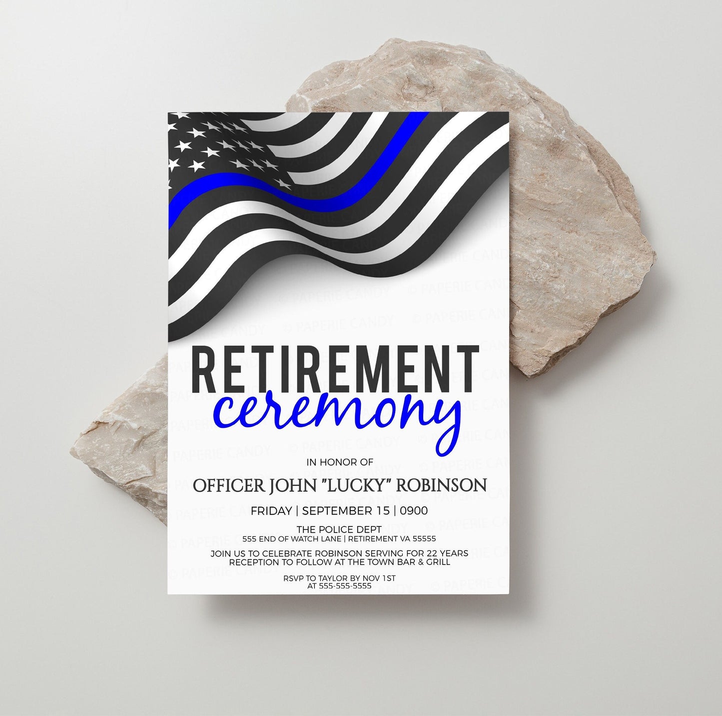 Police Officer Retirement Invitation, Editable Thin Blue Line Invite, Police Officer Academy Graduation Ceremony, Police Promotion