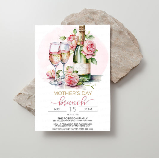 Mother's Day Invitation, Mother's Day Invite, Mimosa With Mom, Champagne Brunch Bubbly Lunch Dinner Party, Editable Printable Template