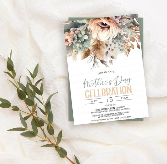 Mother's Day Invitation, Mothers Day Invite, Mother's Day Dinner Brunch Celebration, Mothers Day Lunch Dinner Party, Editable Template