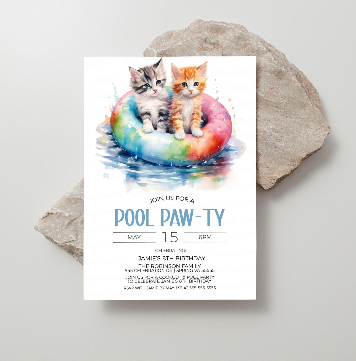 Cat Pool Party Invitation, Kitten Pawty Invite, Kittens Cats Birthday Party, Let's Pawty, Calling All Pawty Animals, Editable Printable