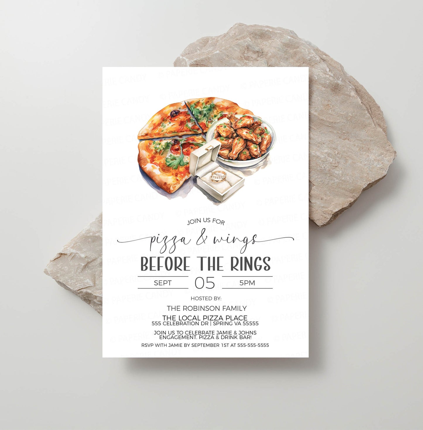 Pizza & Wings Before The Rings Invitation, Pizza Wings Wedding Rehearsal Invite, Couples Shower, Engagement Dinner Party, Editable Printable