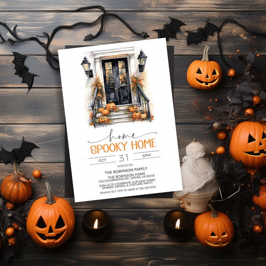 Halloween Housewarming Invitation, Home Spooky Home Invite, Autumn Fall New Home Party, Address Change, Editable Printable Template