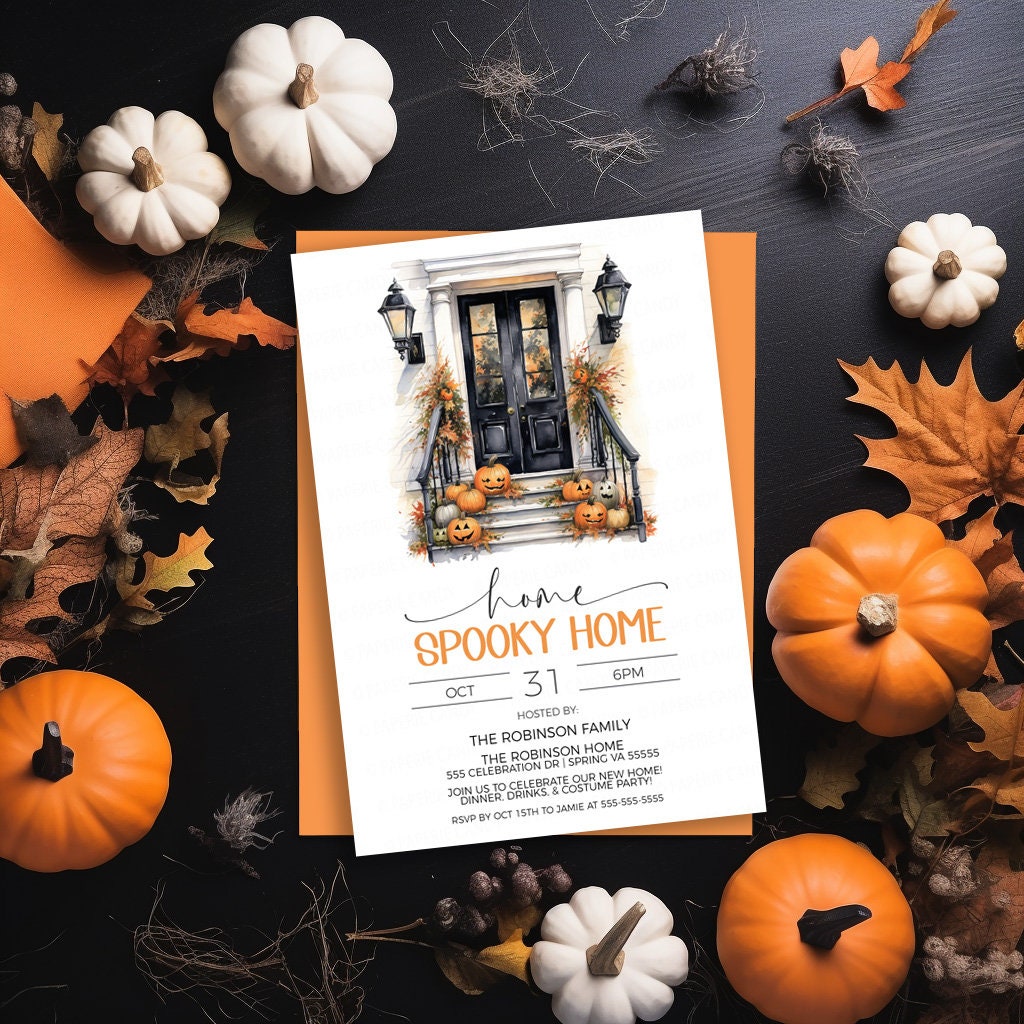 Halloween Housewarming Invitation, Home Spooky Home Invite, Autumn Fall New Home Party, Address Change, Editable Printable Template