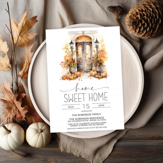 Fall Housewarming Invitation, Home Sweet Home Invite, Autumn Housewarming, Fall New Home Party, Address Change, Editable Printable Template
