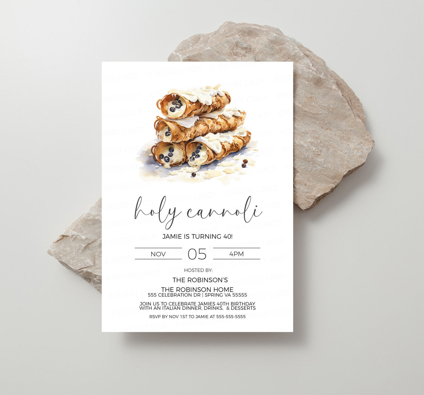 Italian Invitation, Holy Cannoli Italian Theme Invite, Italian Theme Birthday, Pasta Dinner, Italian Desserts, Editable Printable Template