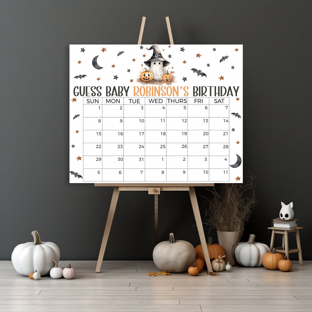 Halloween Baby Shower Due Date Calendar, Little Boo Is Due Guess The B – Paperie Candy Halloween Baby Shower Due Date Calendar, Little Boo Is Due Guess The B – Paperie Candy
