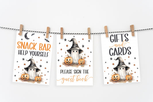 Editable Halloween Baby Shower Signs, 3 Halloween Baby Shower Sign, Diaper Raffle Food Snacks A Little Boo Is Almost Due Sign Baby Ghost